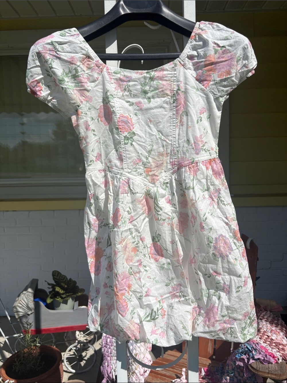 love on a hanger White Floral Casual Dress with Pink and Green Prints